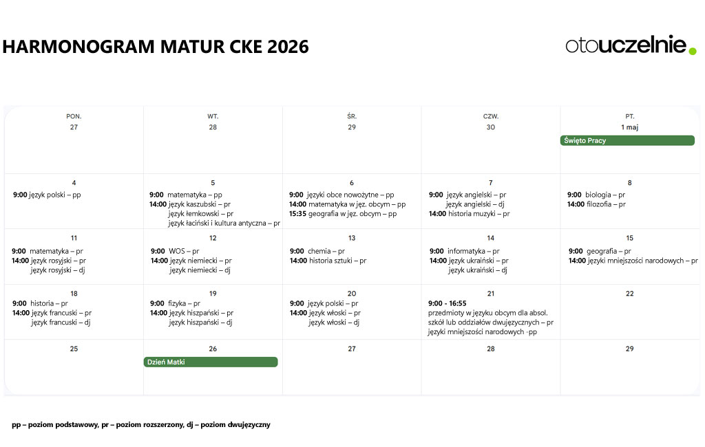 Terminy i harmonogram matury 2026